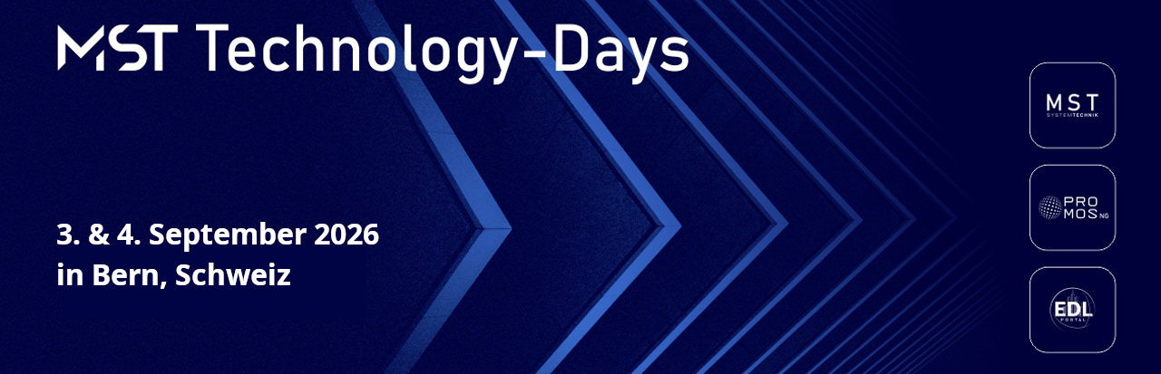 Banner mit Info: MST Technology-Days 3. & 4. September 2026 in Bern |